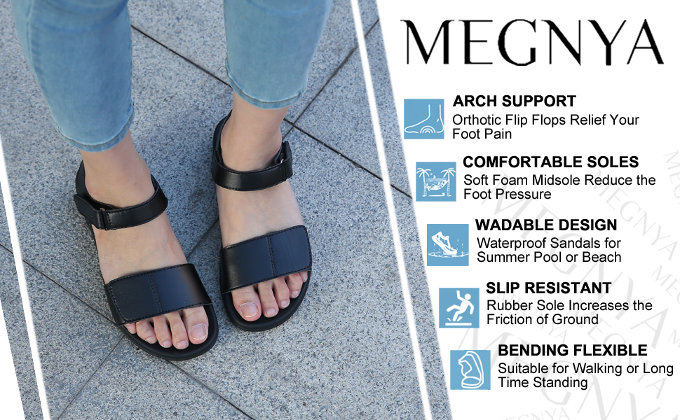 Comfortable Arch Support Walking Sandals for Women, Plantar Fasciitis Slides with Soft Straps